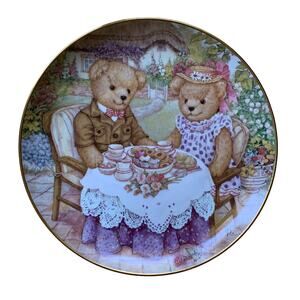 Vintage TEDDY BEAR Tea Party 8" Collectible Decorative Plate Cottage Decor